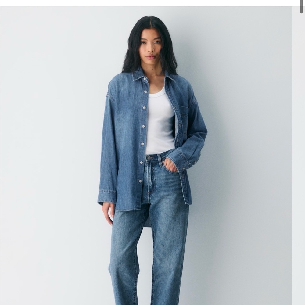 Aritzia Blue Denim Button-Down Shirt